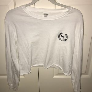 White Pink VS Long Sleeve Crop Top